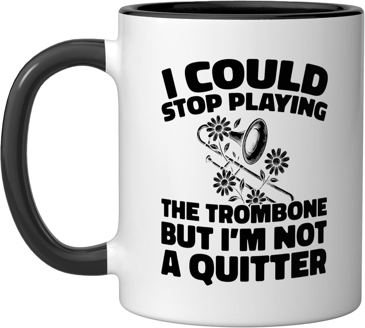 Taza de cerámica para trombón de banda de marcha negra/blanca