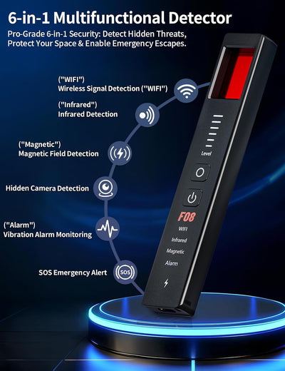 Detector 6en1 cámaras ocultas GPS antirrobo viaje oficina