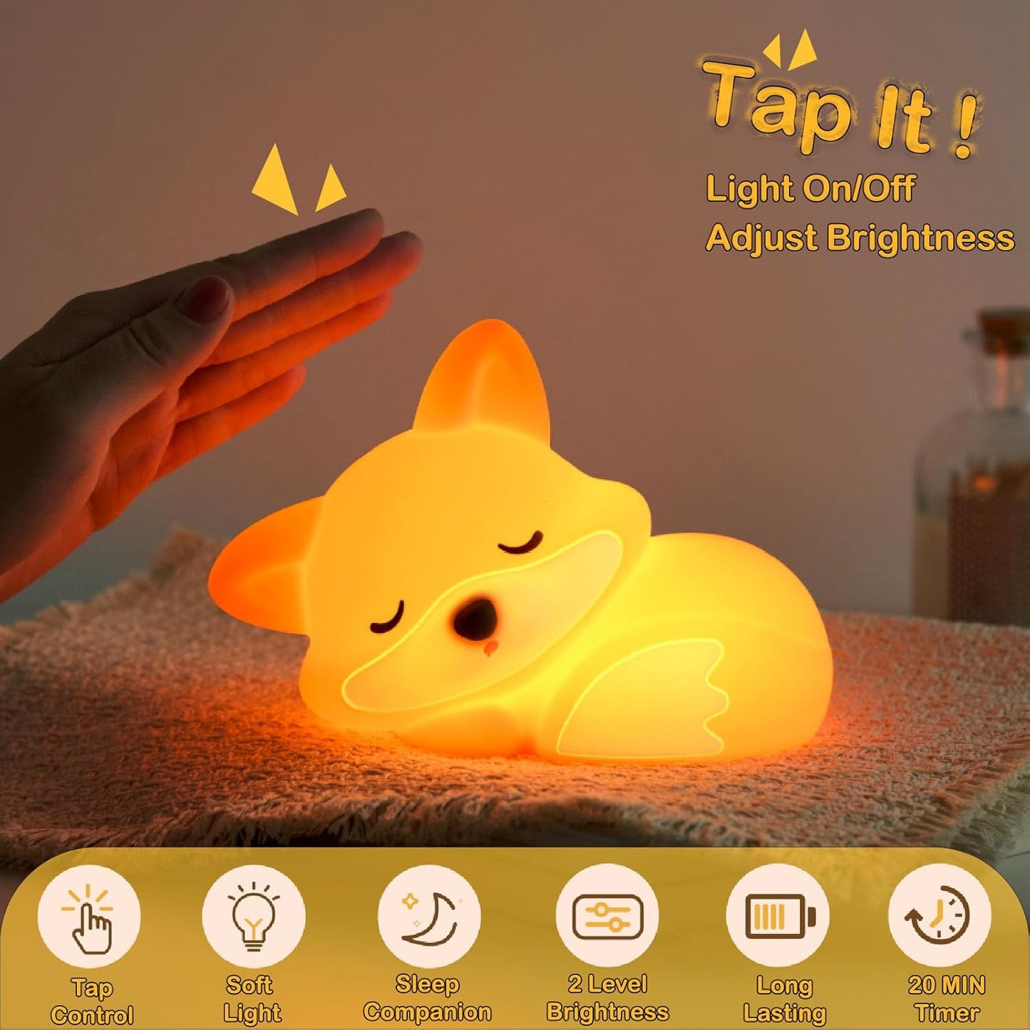 Luz nocturna de zorro recargable para niños