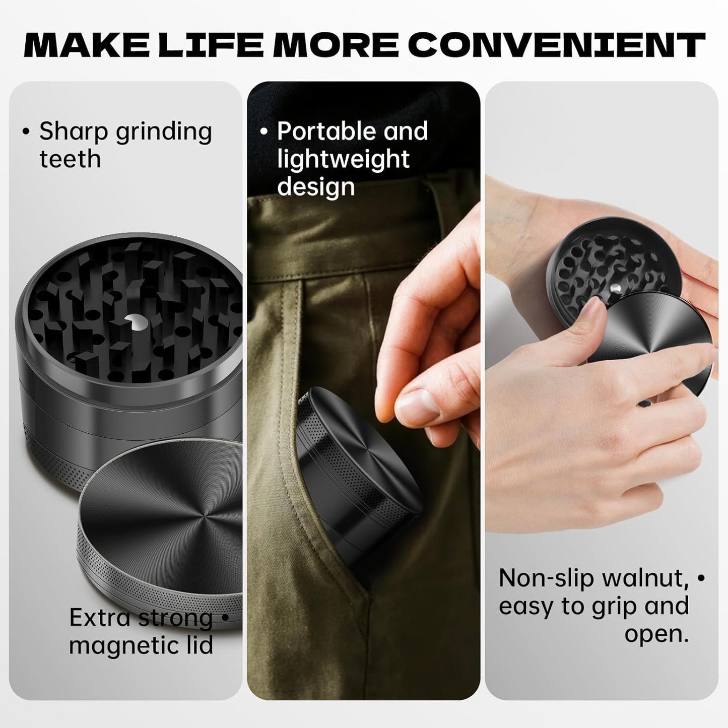 Molinillo aluminio 2.5pulg molienda suave cocina negro