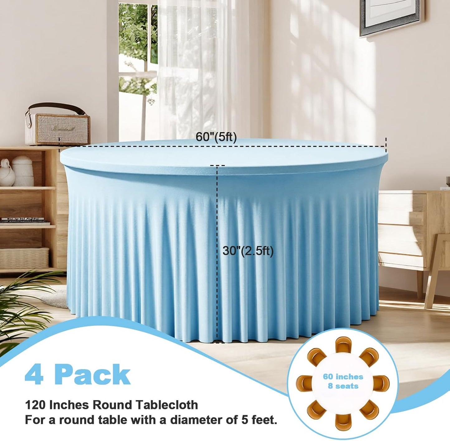 4 Manteles Elastano Azul Bebé Mesa 60pulg Ajustable Sin Arrugas