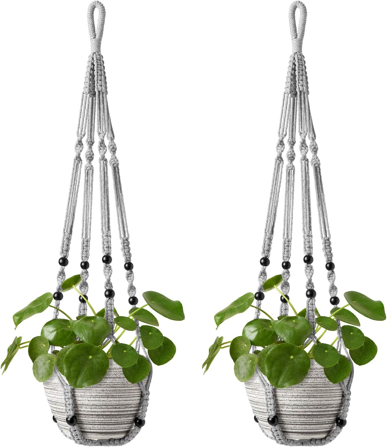 Colgador plantas macramé madera soporte boho 35pulg gris set 2