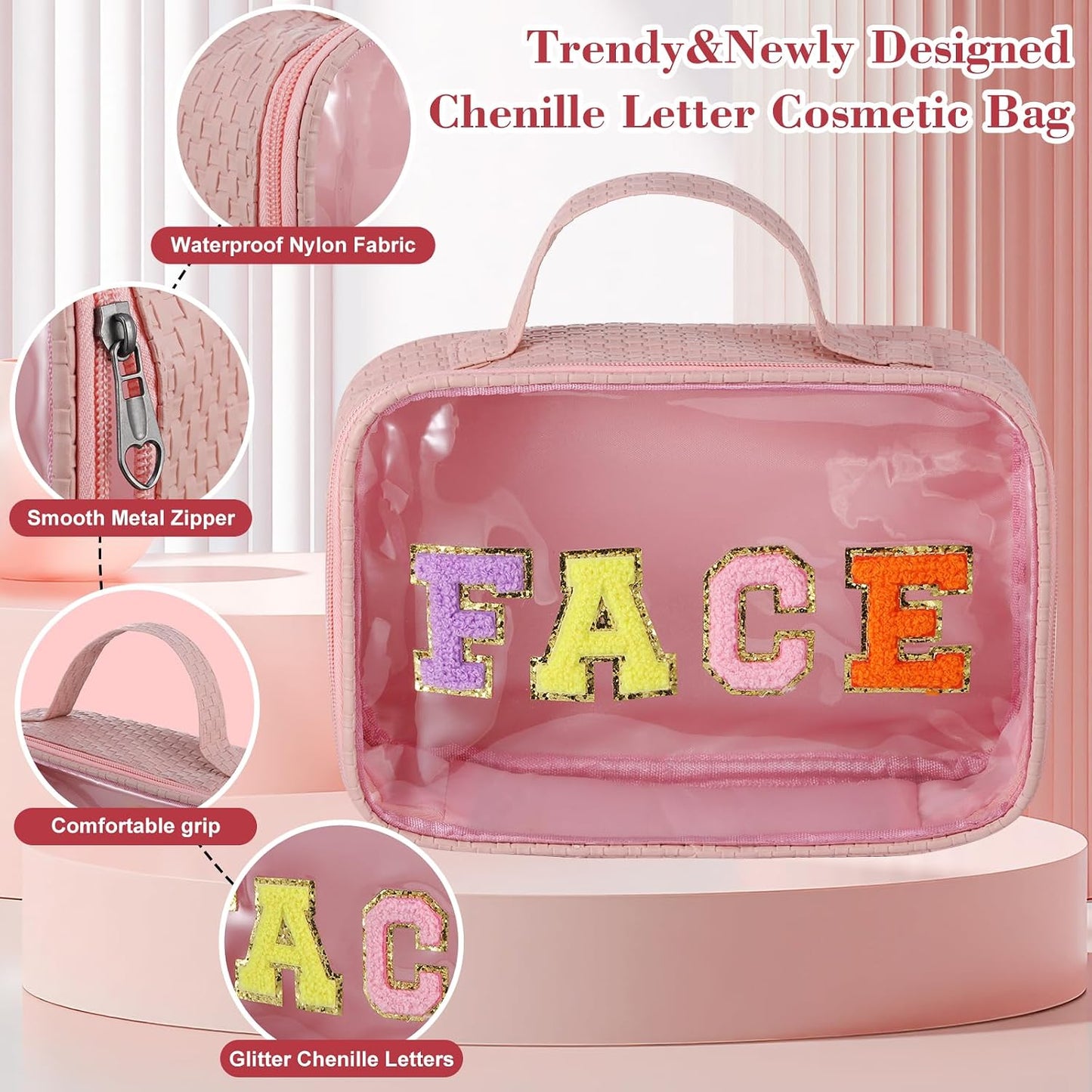 Bolsa maquillaje transparente con asa cremallera