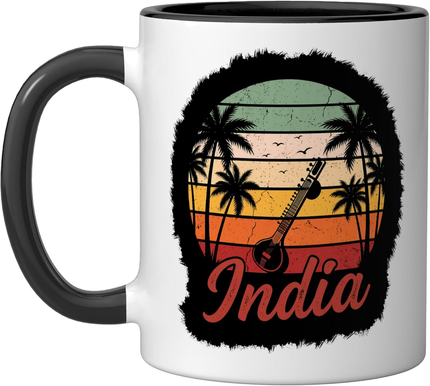Taza cerámica vintage India souvenir negro/blanco