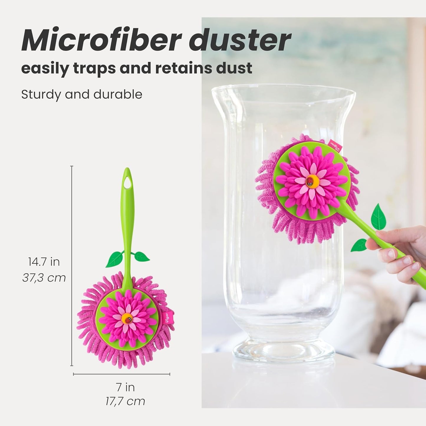 Plumero microfibra antideslizante cabezal desmontable verde