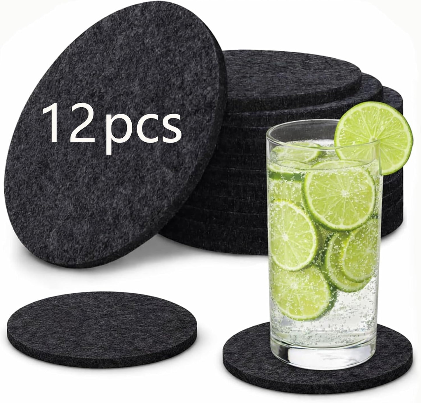 12 Pzas Posavasos Fieltro Negro Absorbentes Hogar