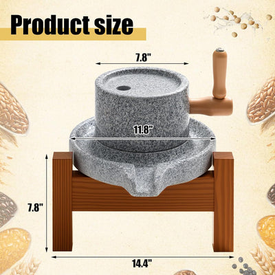 Molinillo piedra natural con base madera trigo granos sésamo