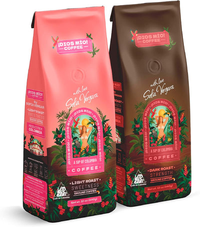 Café colombiano molido Dios Mio Coffee tostado claro y oscuro bolsa de 12 oz