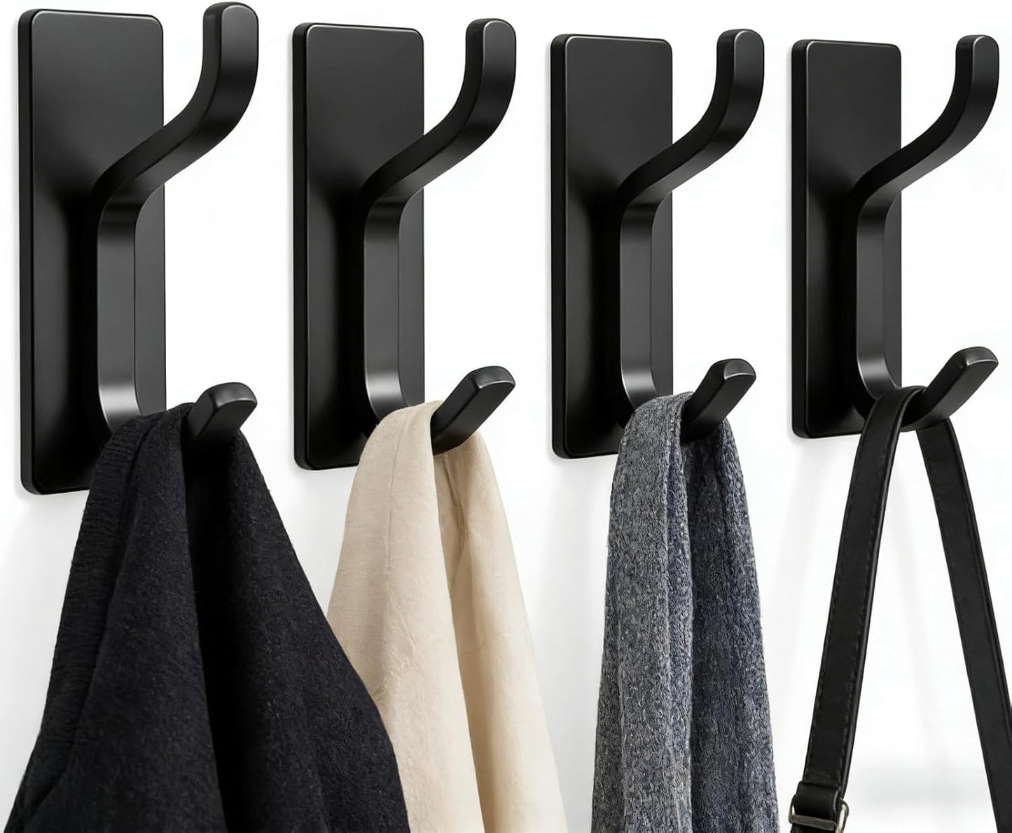 Ganchos adhesivos pared para abrigos toallas y llaves negro 4uds
