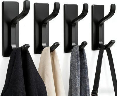 Ganchos adhesivos pared para abrigos toallas y llaves negro 4uds