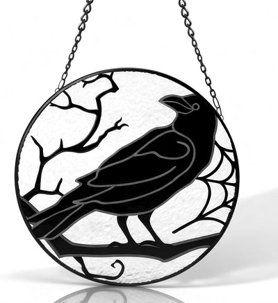 Atrapasoles gótico cuervo negro decoración colgante cristal pintado