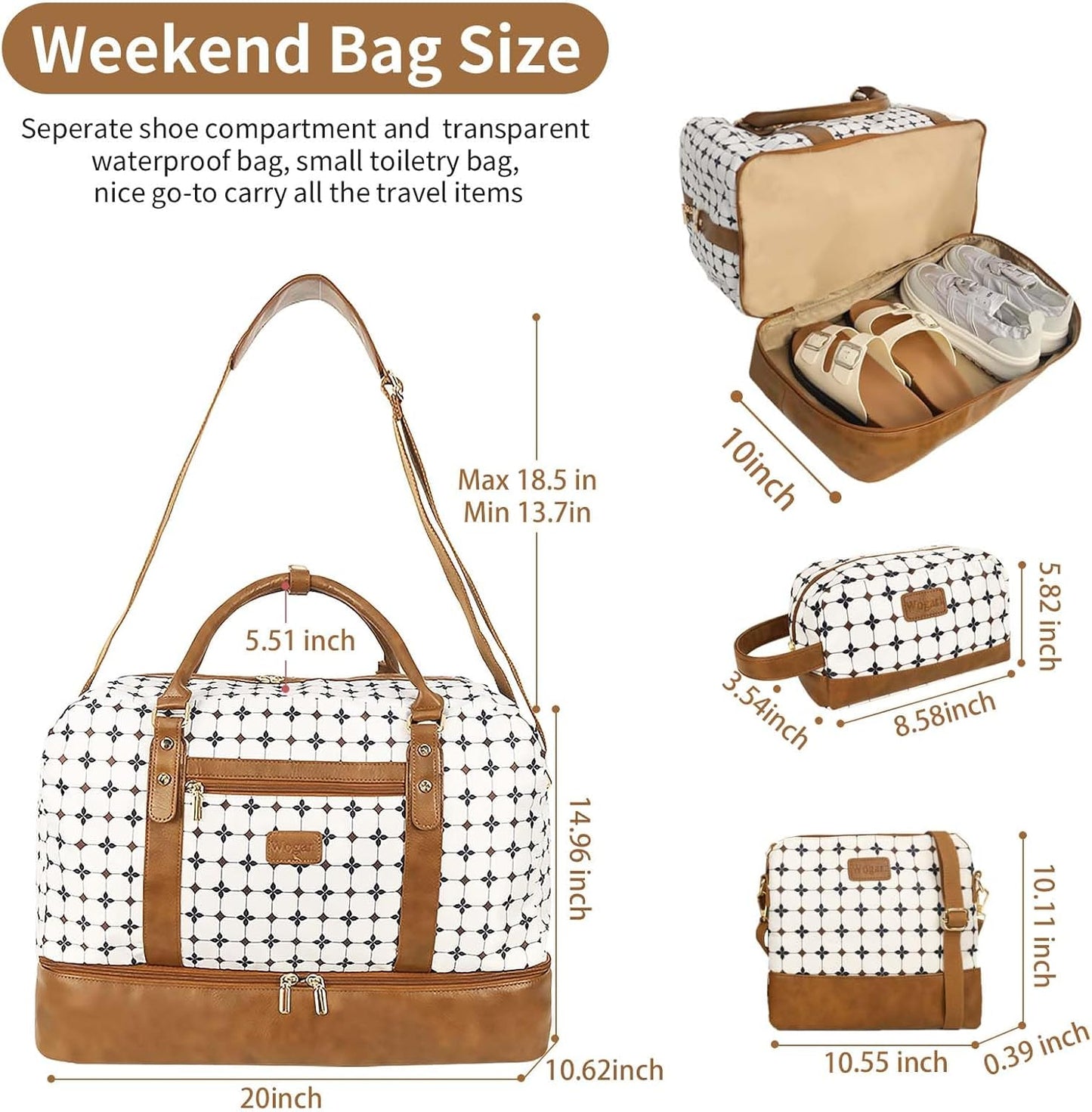 3 Bolsas Fin de Semana para Mujer Marrón Grande Argyle