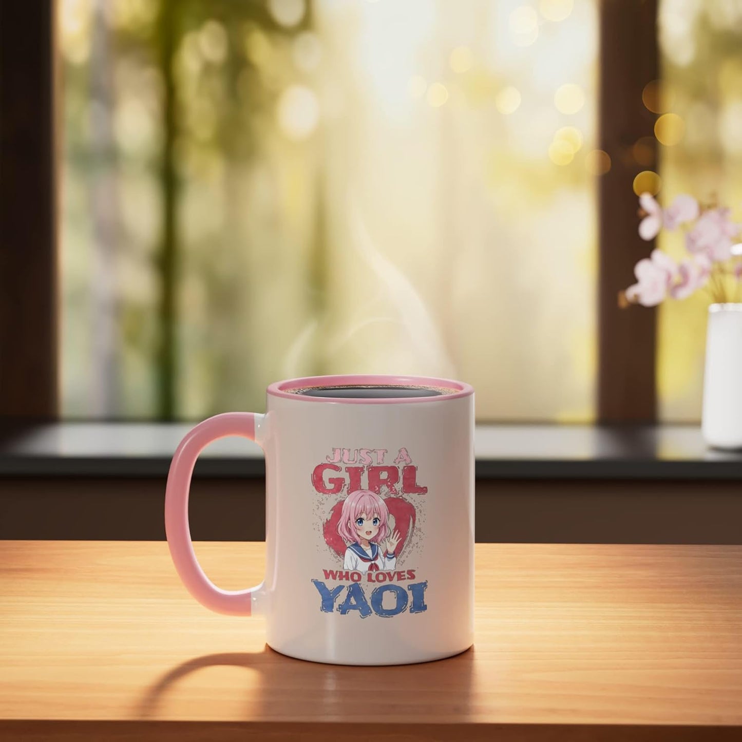 Taza de cerámica para amantes del yaoi rosa/blanca