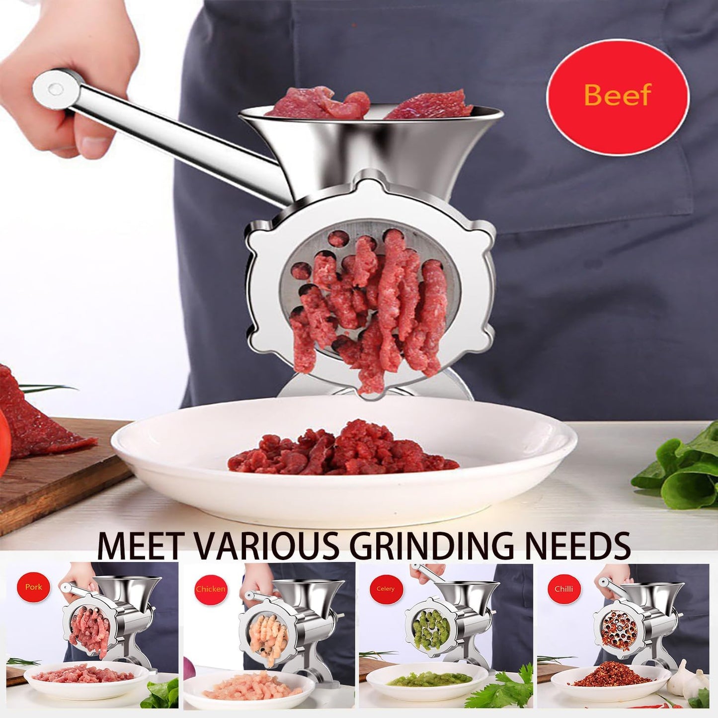 Picadora manual de carne para salchichas y hamburguesas con abrazadera