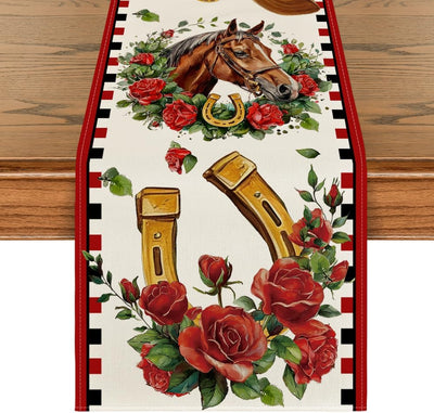Camino de mesa con rosas de herradura Kentucky para decoración del hogar