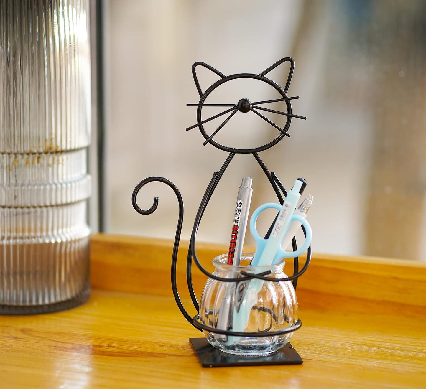 Macetero cristal soporte metal para plantas gato