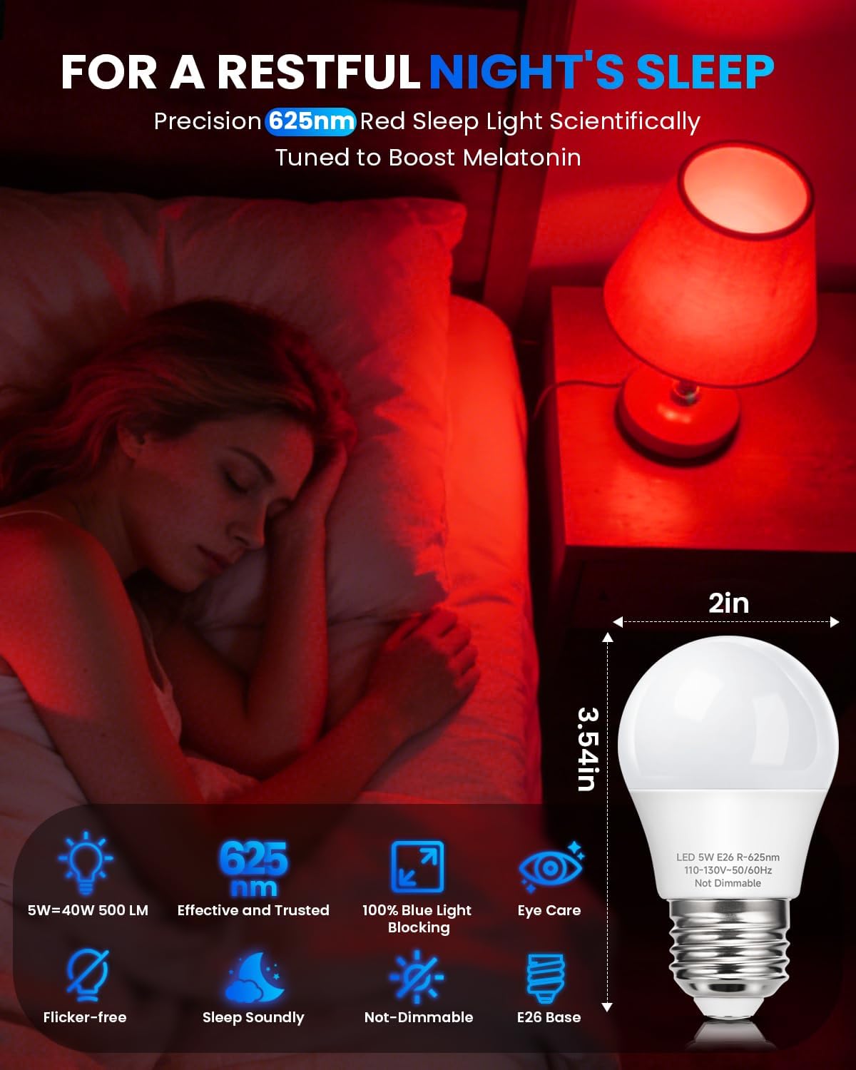 Bombilla roja A15 LED E26 5W 625nm bloqueo luz azul
