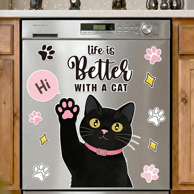 Imanes para lavavajillas con diseño de gato negro para puerta de crucero y nevera