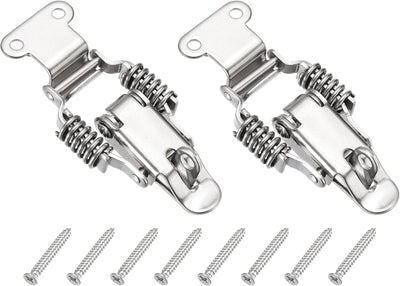 Pestillo palanca acero inox con resorte y gancho plateado set 2