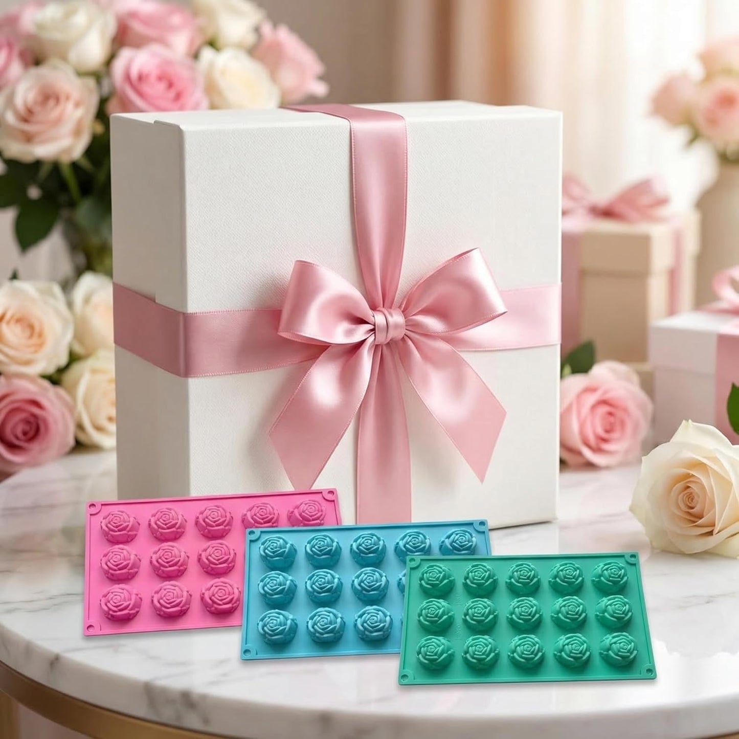 Set 3 moldes silicona flexible reutiliz. para chocolate dulces