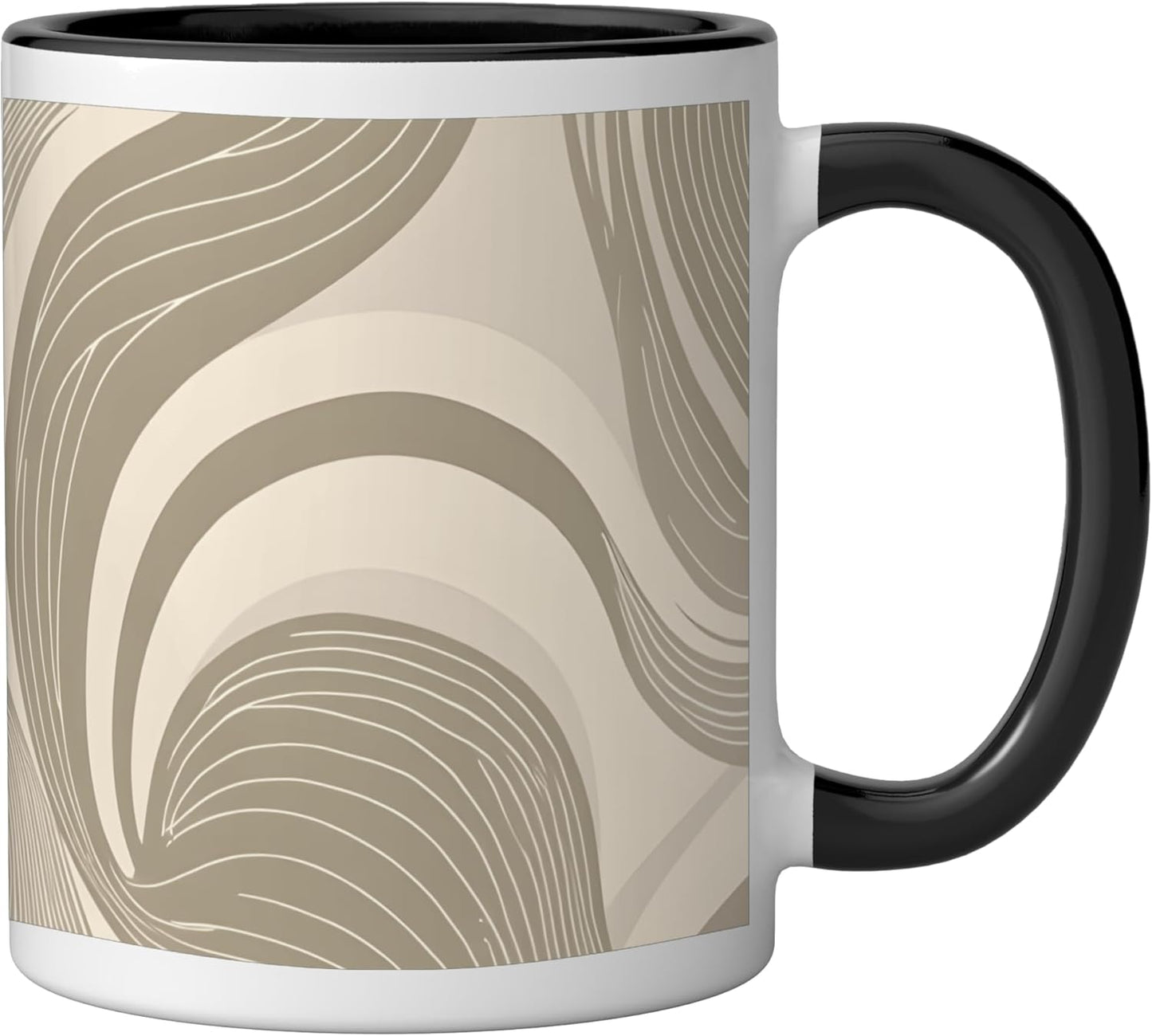 Taza Cerámica Abstracta Ondas Negra/Blanca