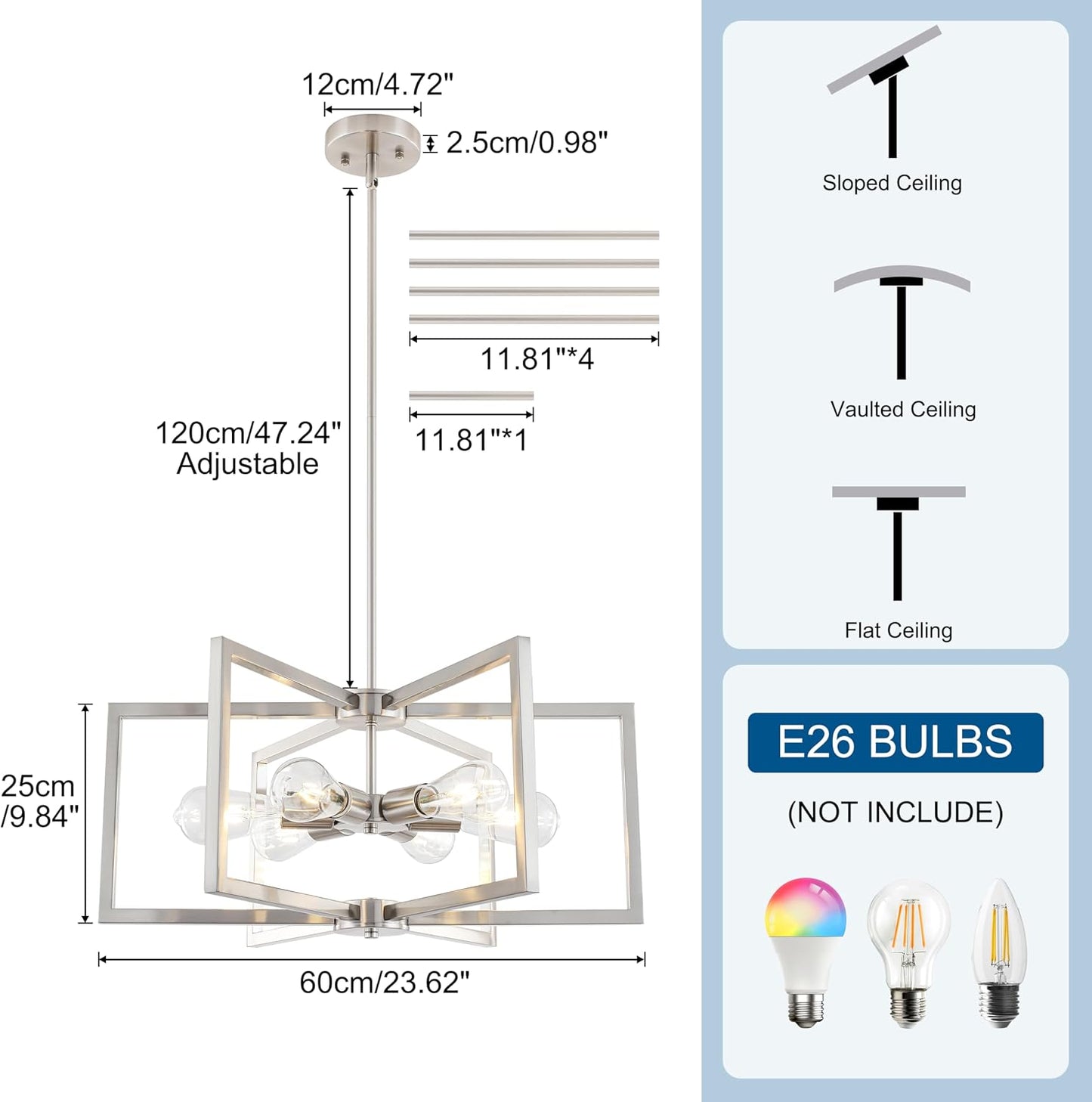 Candelabro níquel 23.6pulg 6 luces cocina comedor
