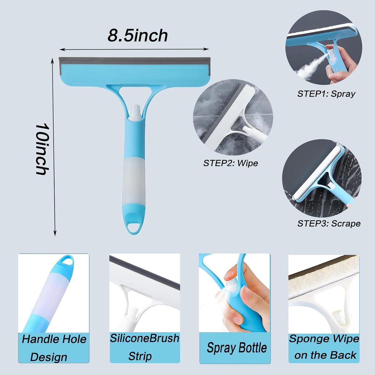 Limpiacristales 3en1 pulverizador ventanas coche baño cocina