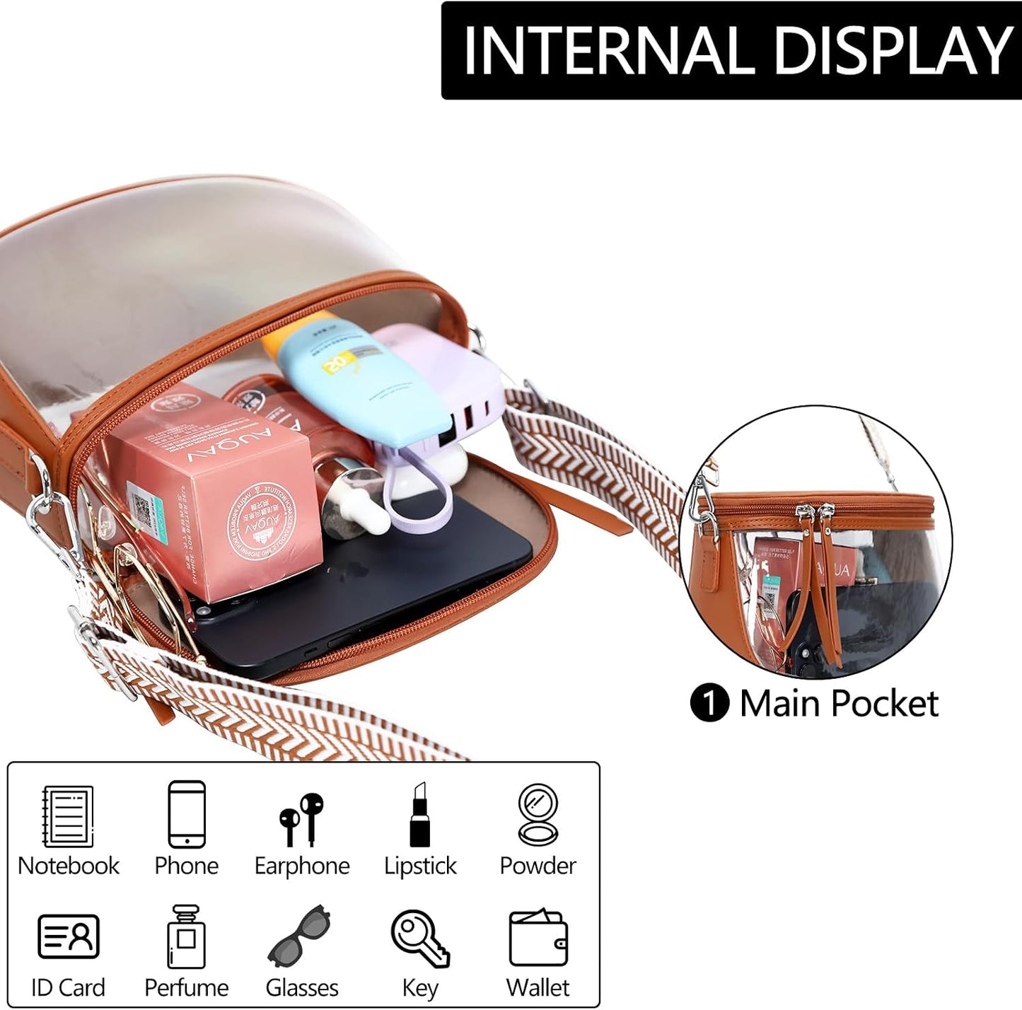 Bolsa maquillaje transparente impermeable con cremallera para mujer