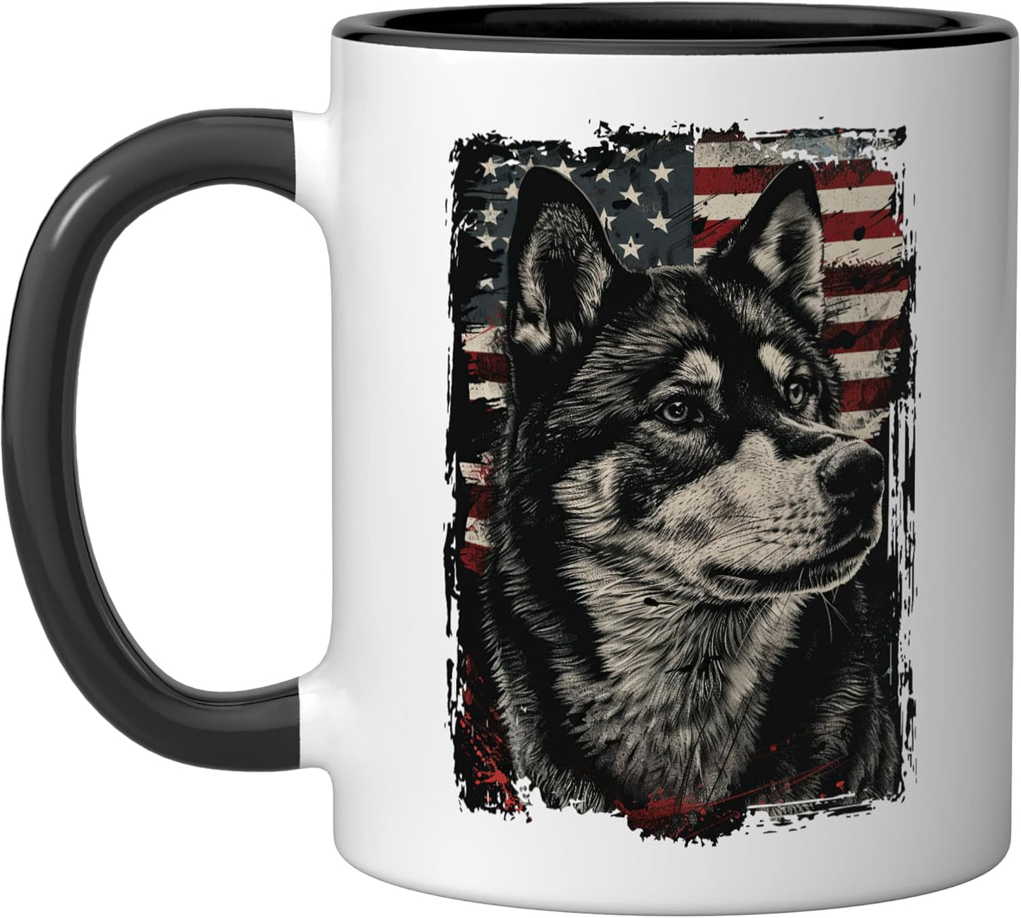 Taza cerámica Ainu Dog Bandera Americana negra/blanca
