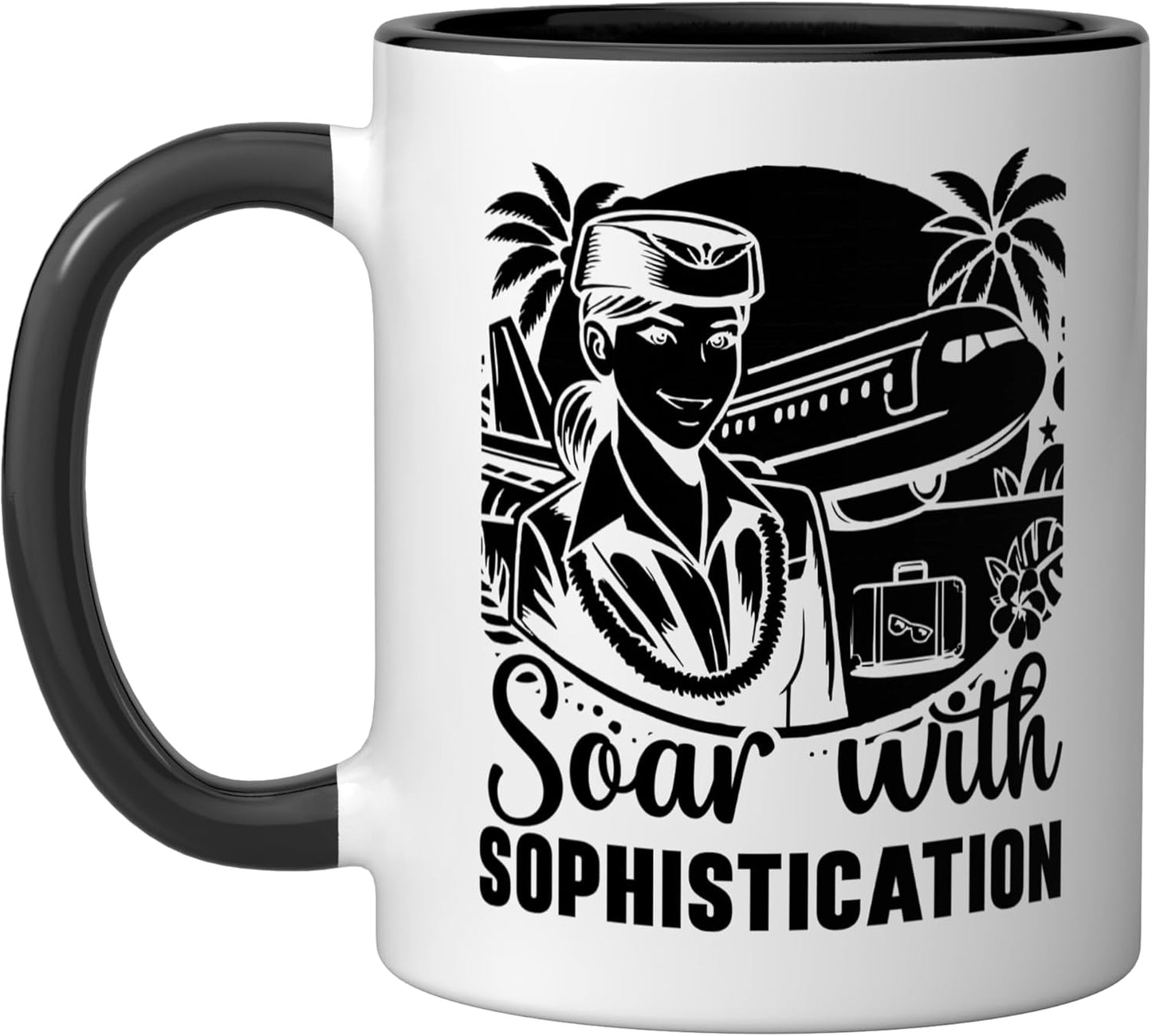 Taza Cerámica para Azafata Avión Negro/Blanco