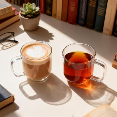 Tazas de vidrio con asas para café, té y capuchino juego de 2