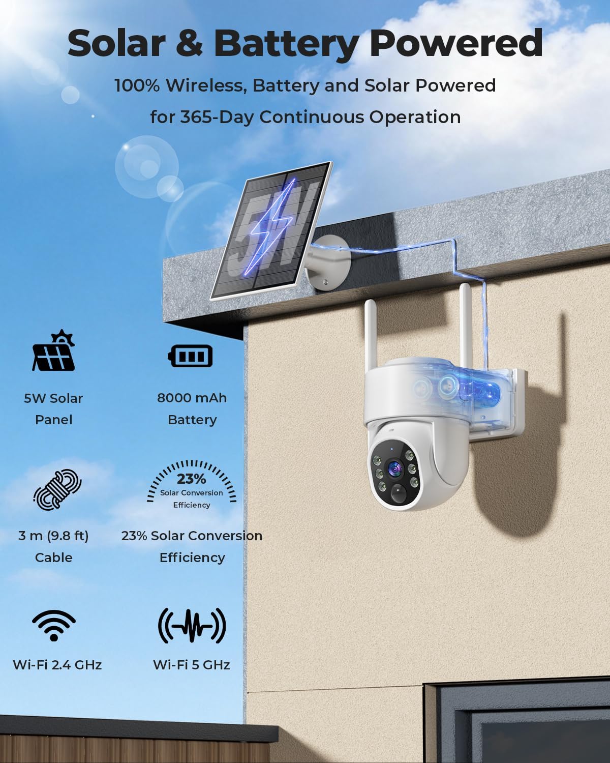 Cámaras seguridad solar 2K 5G 2.4GHz visión nocturna AI