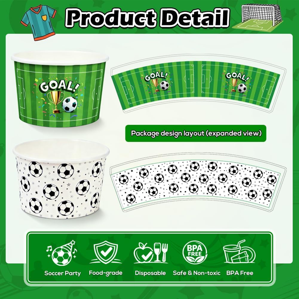 Bowls para snacks tema Mundial de Fútbol, 50 piezas, 9 oz, decoración para fiestas de fútbol