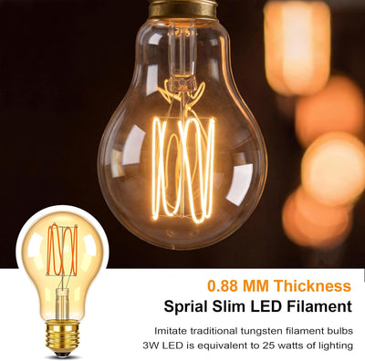 Bombilla LED Edison A19 ámbar 25W 1800K paquete 4