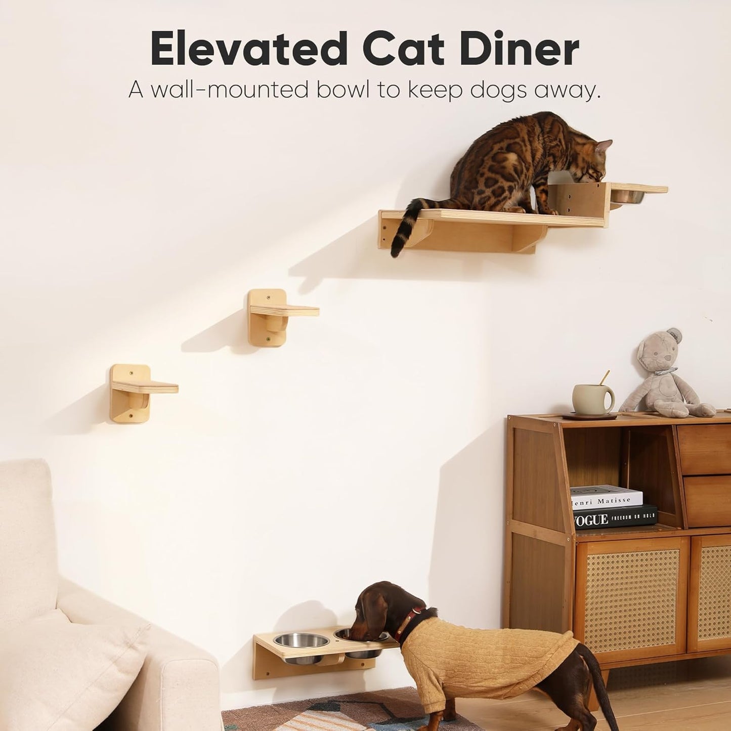 Estantes pared gatos 3en1 con escalones madera abedul