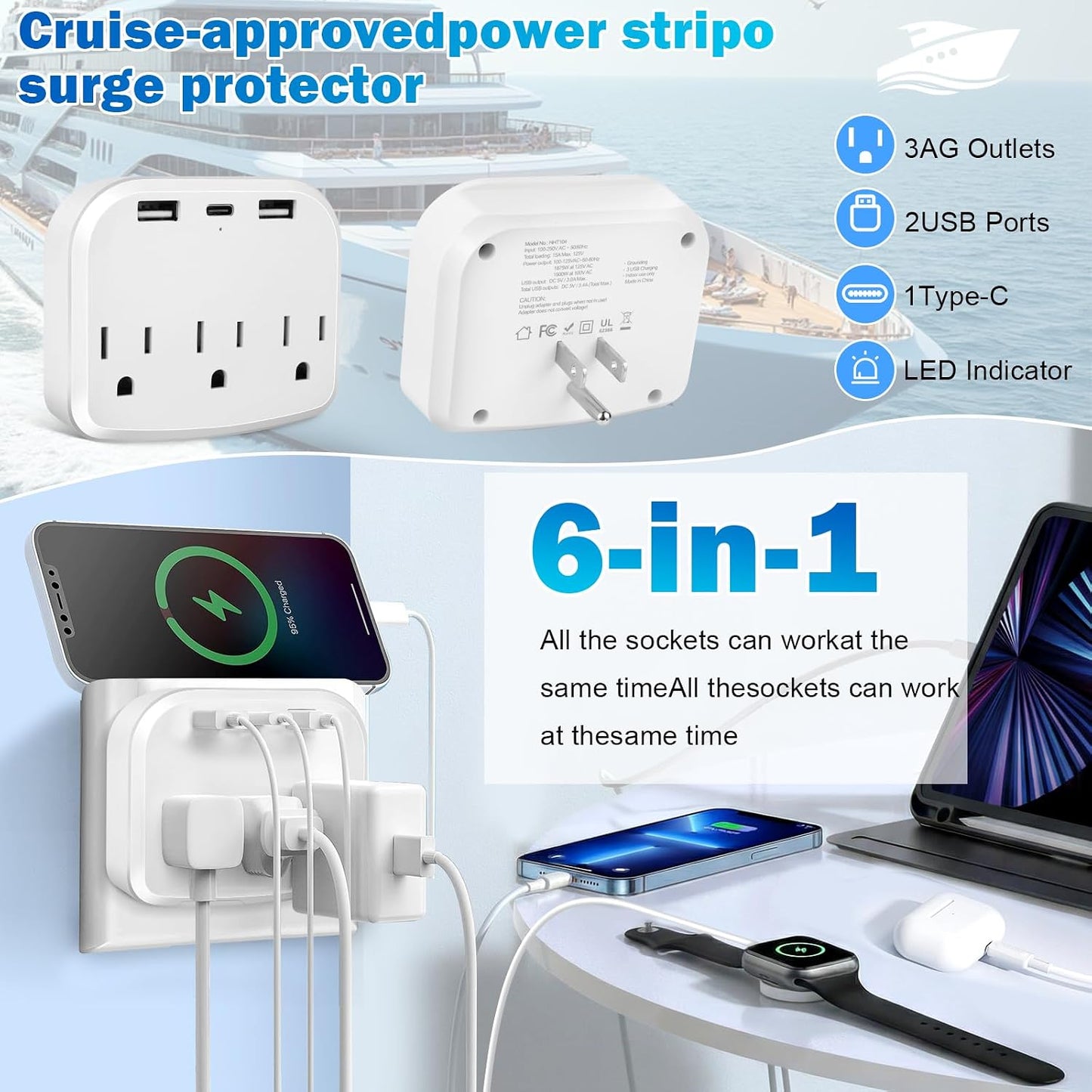 Kit crucero 2026 con bolsas impermeables y regleta