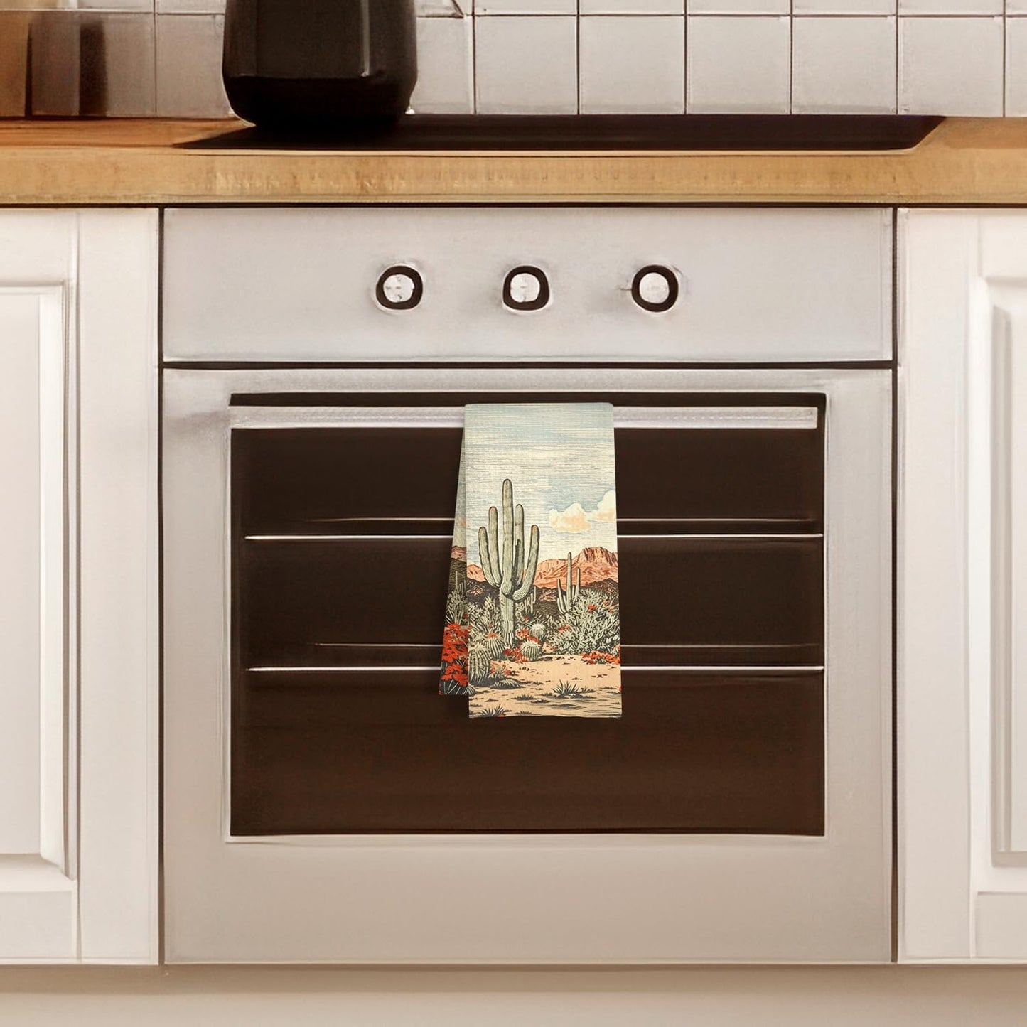 Toallas de cocina boho con diseño de paisaje del desierto estilo rústico