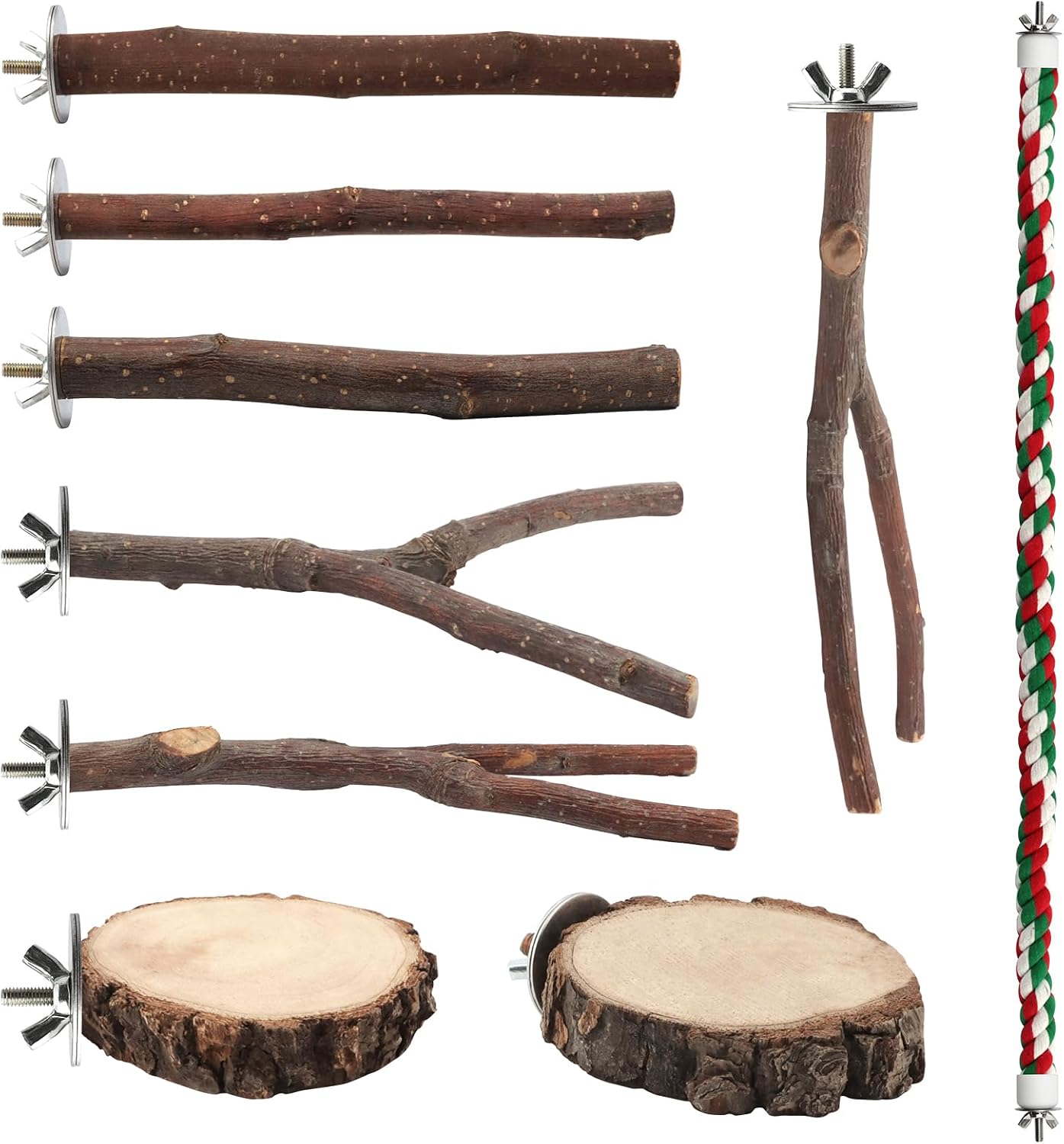 9 Perchas Pájaros Madera Manzana Soporte Loro Juguete Masticar