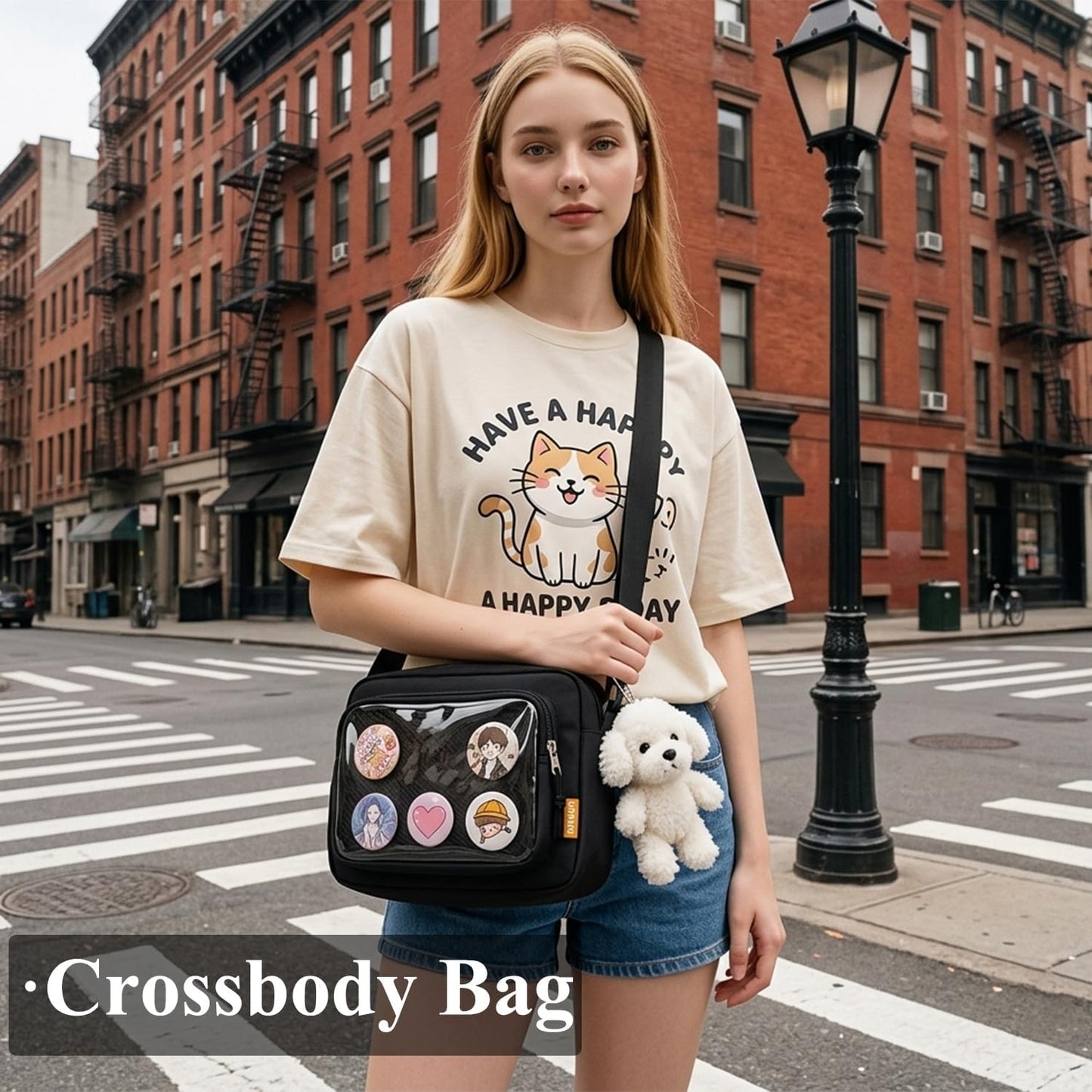 Bolso bandolera pequeño de nailon kawaii