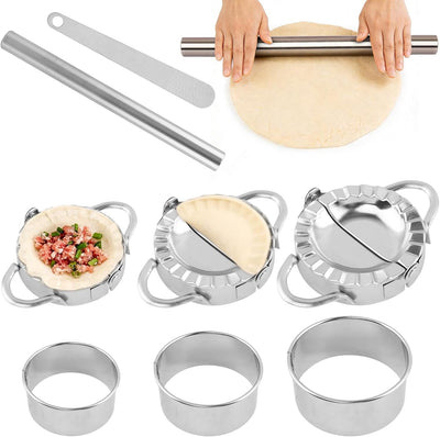 Juego de 8 piezas para hacer albóndigas, prensa empanadas acero inoxidable con rodillo y cuchara relleno