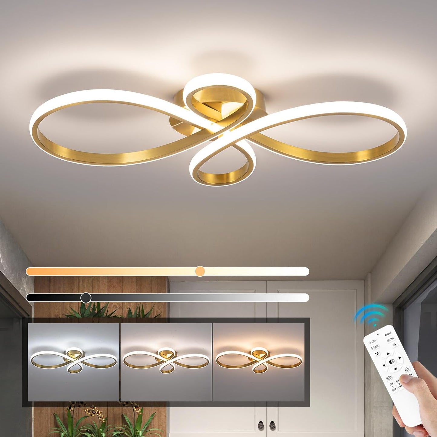 Lámpara techo LED luz dorada cocina dormitorio 23.62pulg