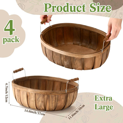 Canasta pan madera natural 14.6 pulg con asas para cocina y fiestas
