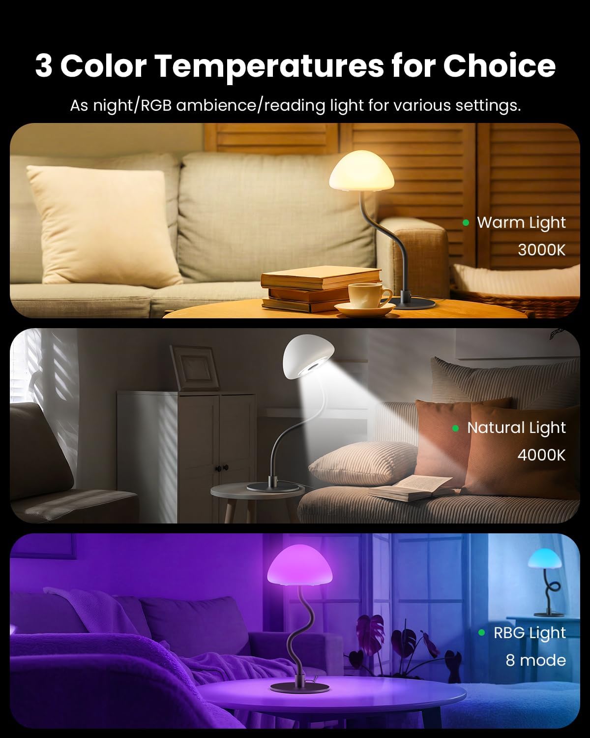 Lámpara de mesa RGB con 3 temperaturas y regulación continua