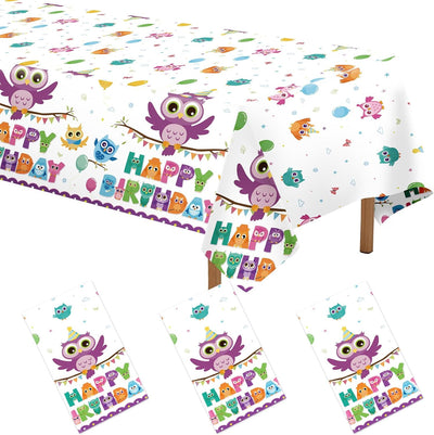 Mantel rectangular de plástico con diseño de búho animado para fiestas infantiles