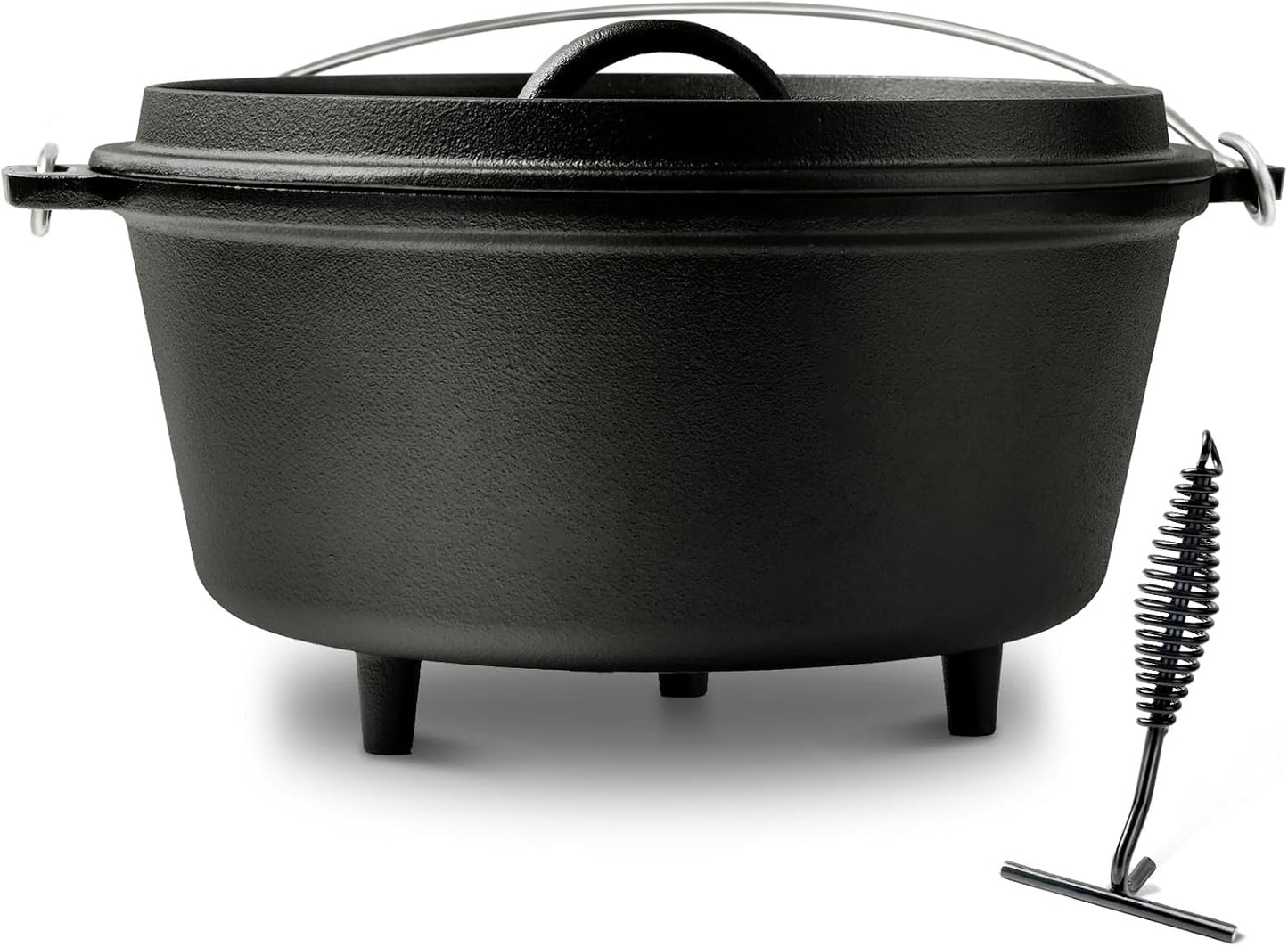 Horno Holandés Hierro Fundido 10qt Tapa Soporte Trípode Asas Dobles