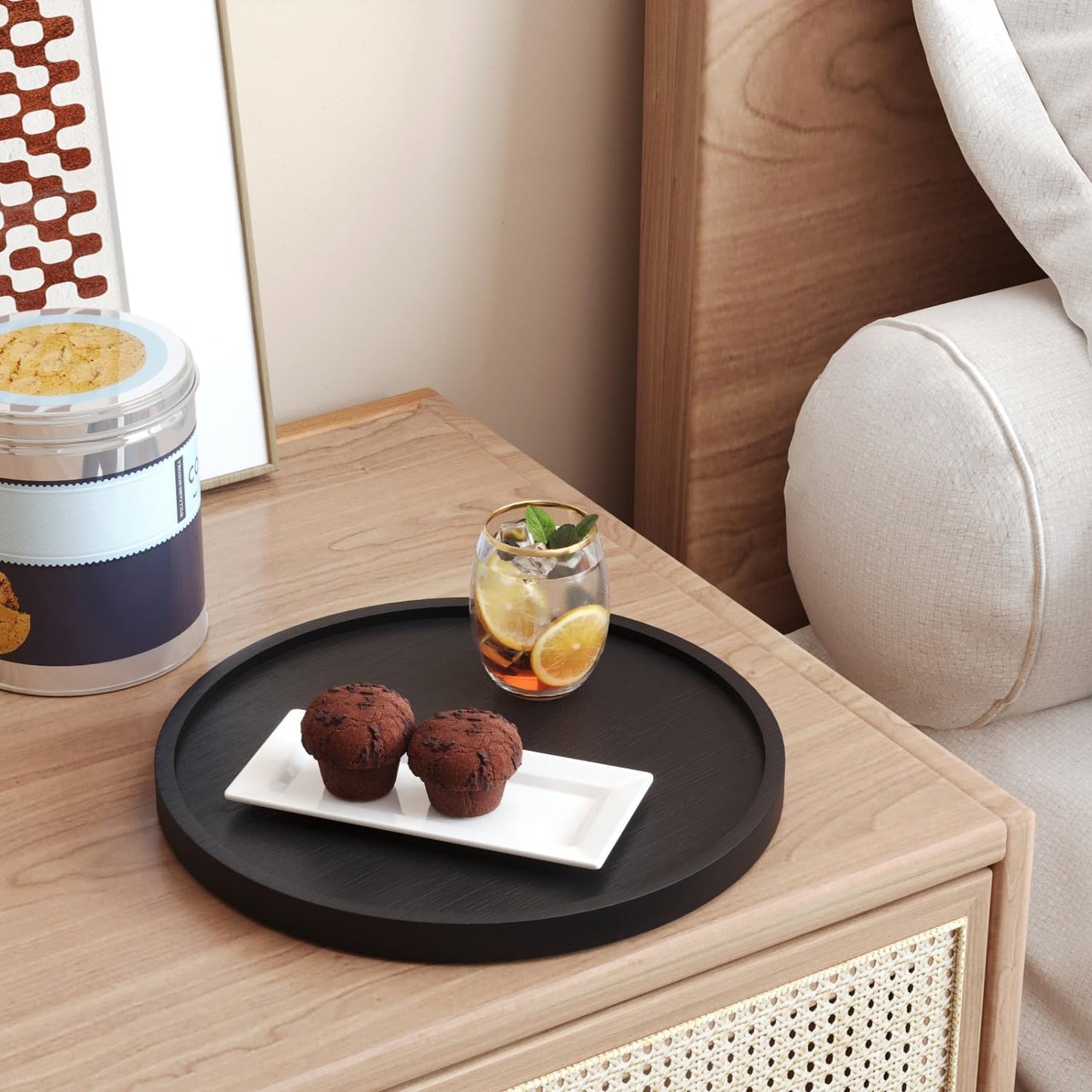 Bandeja bambú servir 8.7pulg decorativa hogar negro