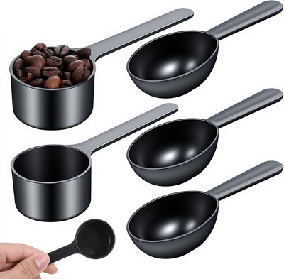 Cuchara medidora de plástico negro para café, té, azúcar y especias, paquete de 5
