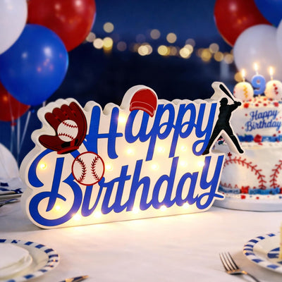 Letrero luminoso cumpleaños béisbol 15 LED madera resistente