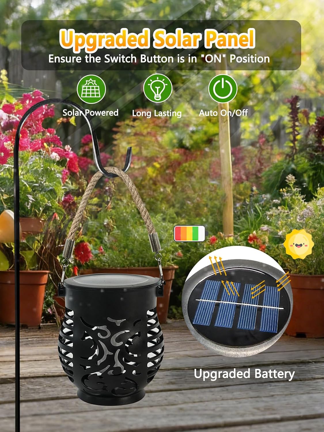 4 Faroles Solares Impermeables Jardín Con Llama Parpadeante