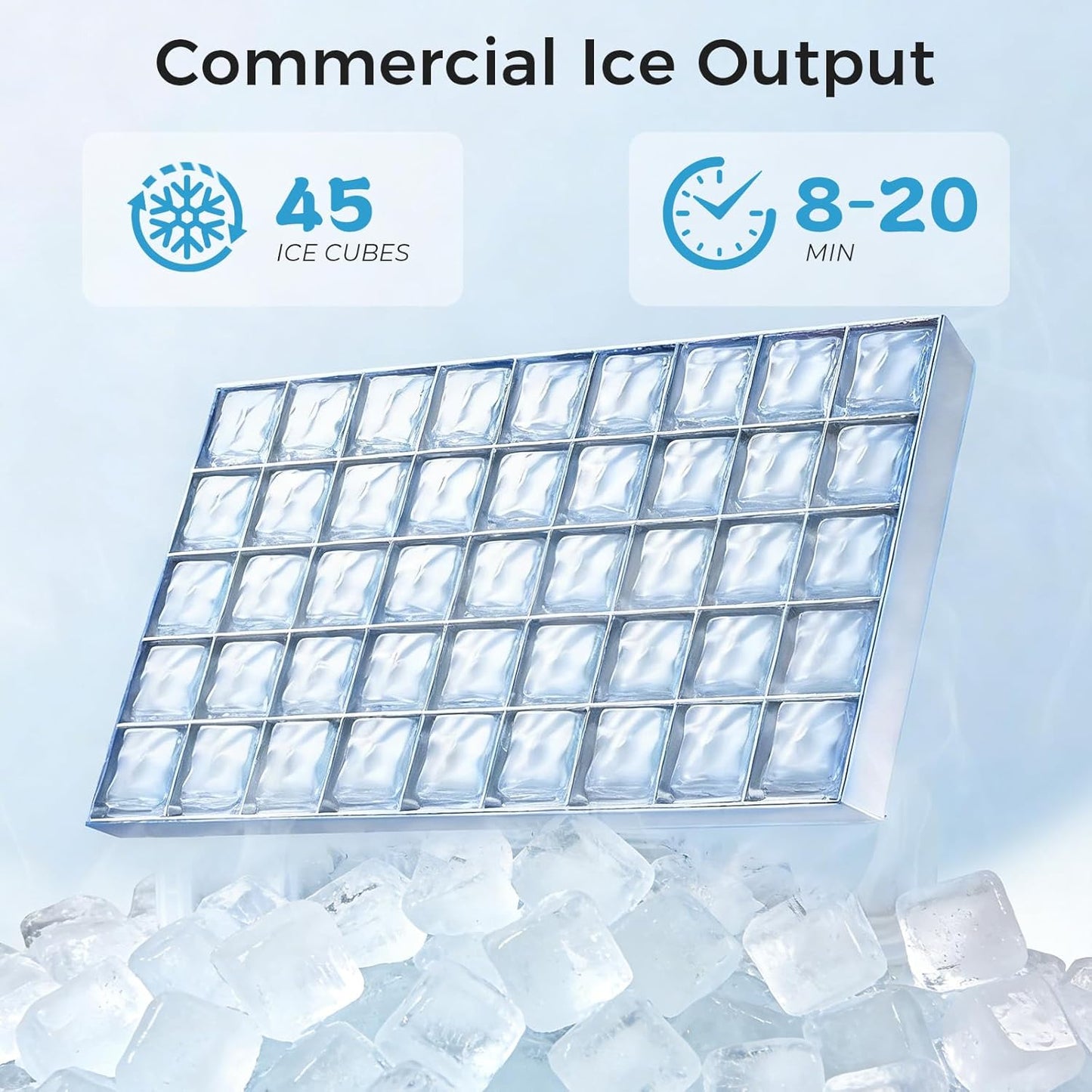 Máquina hielo comercial acero inox 100lb/24h con pantalla LCD